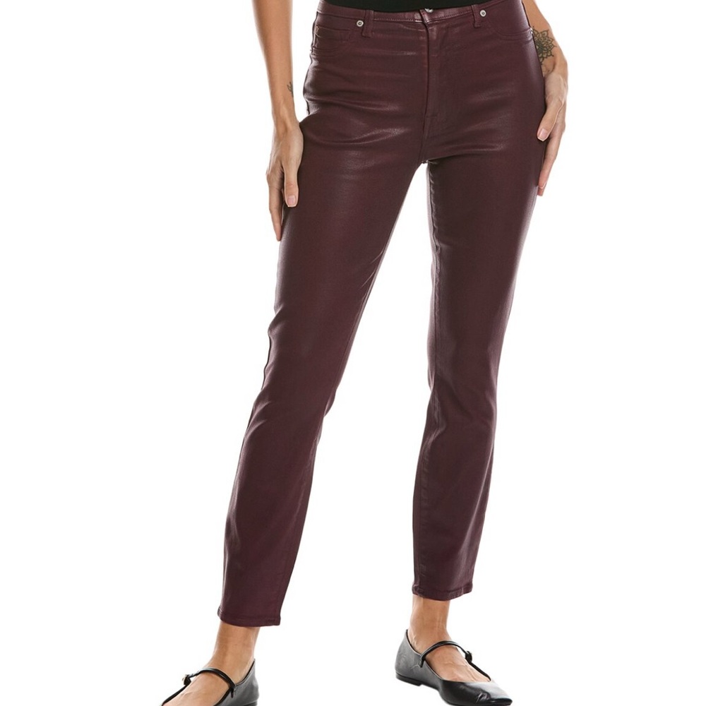 7 FOR ALL MANKIND Women's Textured Faux Leather Skinny Jeans in Rich Burgundy